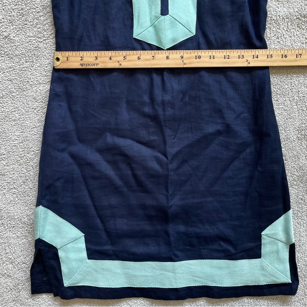 SAIL TO SABLE Linen Classic Sleeveless TUNIC DRESS Navy Turquoise Size XXS - Picture 8 of 11